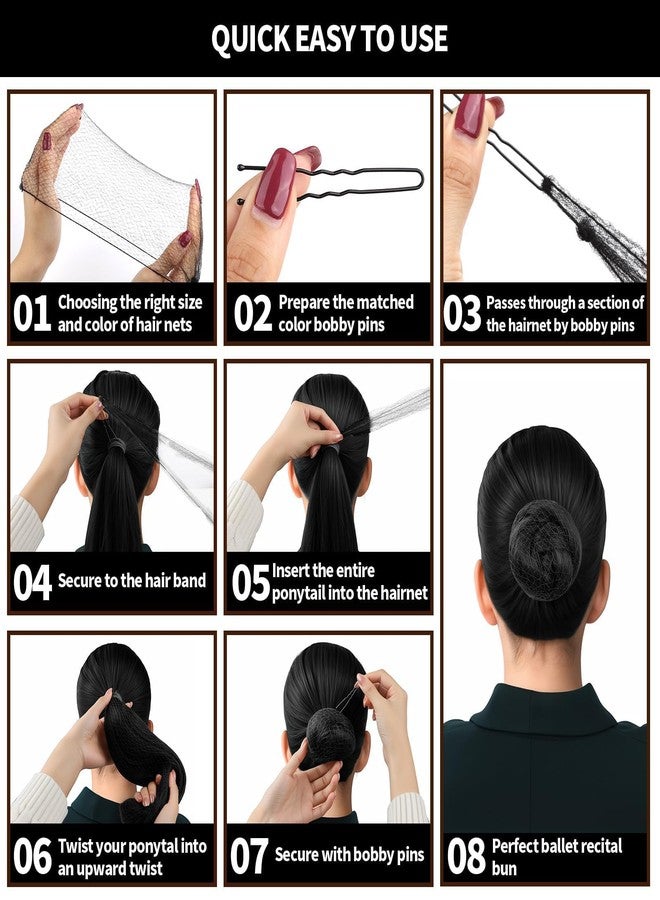 Bolsdoic 80Pcs Hair Net Set，30 Invisible Elastic Nylon Hair Net，40 U-Shaped Hair Pins and 10 Elastic Hair Ties,Suitable for Ballet Bun, Food Service, and Everyday Use（Black） - Image 5
